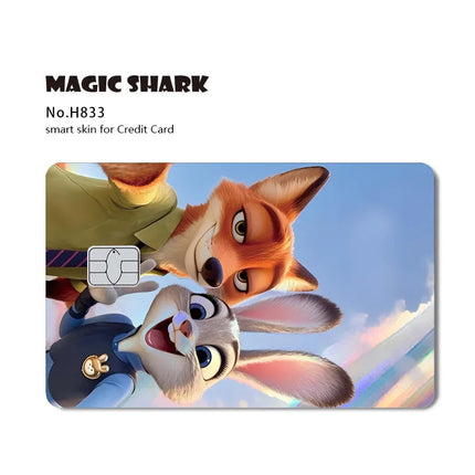 Magic Shark Mickey Minnie Stitch Donald Duck Bear Princess Holographic Film Shinny Laser Skin Sticker for Debit Credit Card