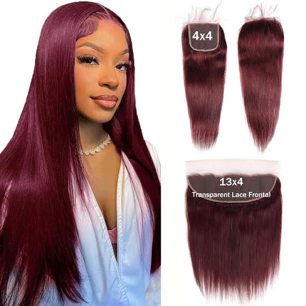 99J 13x6 Lace Frontal Only 4x4 Straight Lace Closure Transparent Swiss Lace 100% Human Hair Pre-Plucked With Baby Hair