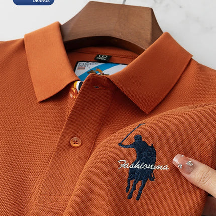 Luxury Embroidery Men's Polo Shirt Summer Thin Breathable 100% Cotton Black Navy Blue Lapel Short-Sleeved Tops Brand Clothing