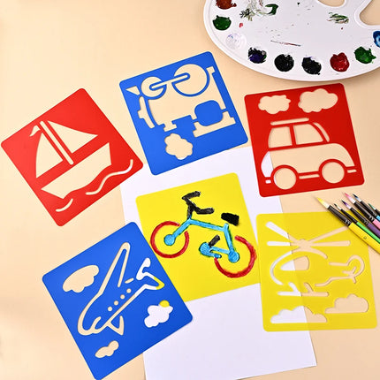 6PCS/Set Drawing Stencils for Kids Washable Reusable  Learning Themed Primary Shape Template for Kid Toddlers Preschool TMZ