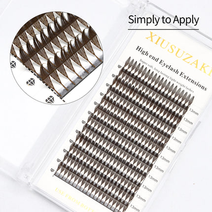 XIUSUZAKI Brown Comic Spire Lashes Automatic Flowering Premade Fans Eyelashes Extensions Individual Volume False Lashes