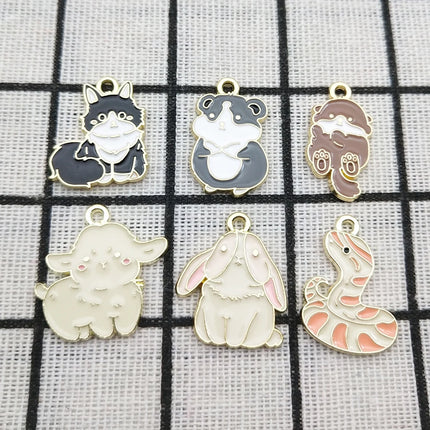 10pcs Cute Cat Rabbit Snake Sheep Charm Jewelry Accessories Enamel Necklace Earring Pendant Diy Making Alloy Metal Gold Plated