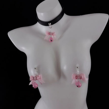 Bow-Tie Mercury Nipple Clamps Cute Bell Collar SM Training Control Breast Restraints Sexy Accessories 3 Sizes Anal Plugs Sex Toy