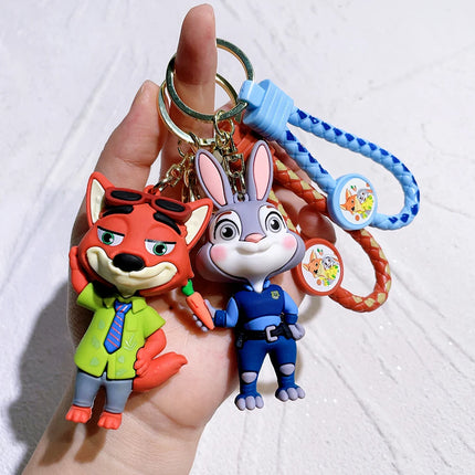 Zootopia Keychain Set Judy& Nick Wilde PVC Figure Keychain, Disney Movie Character Key Ring, Animal Cartoon Bag Charm Gift