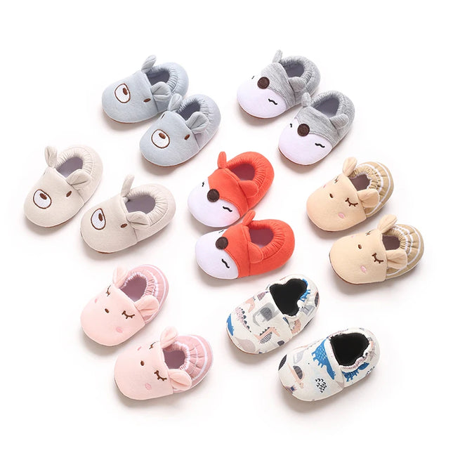 Cartoon Animal Pattern Newborn Baby Shoes Boys Girls 0-18M Slippers Soft Sole Non-slip Crib First Walker Winter Warm Booties