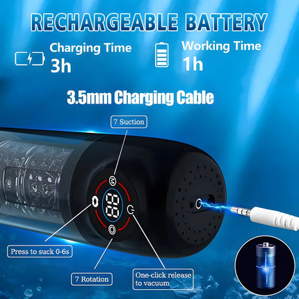 Automatic 6 IN 1 7 Rotating Sucking Licking Modes Male Masturbator Vacuum Penis Pump Vagina Masturbation Adults Sex Toy for Men
