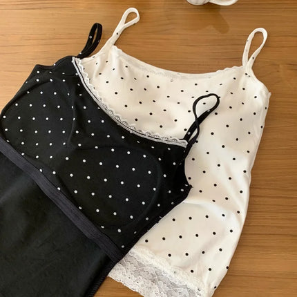 Sweet Sle Lace Polka Dot Svel Tank Top Padded Inner Wear Outerwear for Spring Summer Travel Outfit Casual Women's Vest