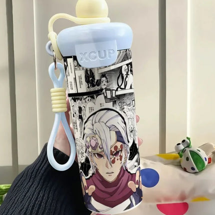 Demon Slayer Stainless Steel Insulated Cup Cute Fashion Cartoon Floating Ball Straw Thermos Portable Coffee Cup Gift for Friends
