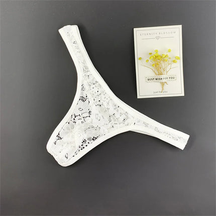 Pink Lace Thong Men Sexy Underwear Tanga Hombre G-String Perspective Lingerie T-Back Panties Plus Size