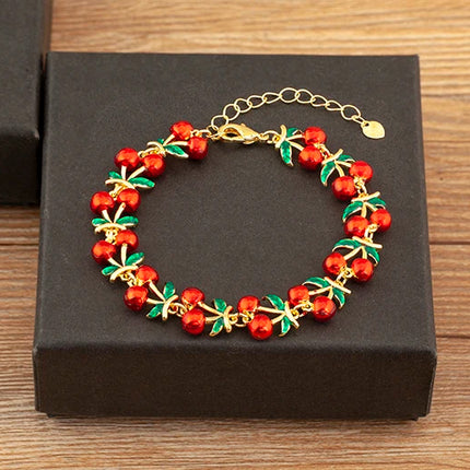 Nidin Fashion Sweet Strawberry/Mushroom/Cherry Drip Oil Delicate Bracelets For Women Girl Elegant Aesthetic Jewelry Accessories