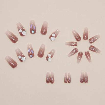 White Camellia 24 Pcs Press on Nails Pink Nail polish Glossy Artificial Finger Manicure Reusable False Nails
