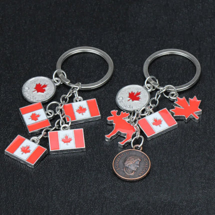 Canada Maple Leaf Flag Map Keychain Pendant Key Ring Fashion Travel Metal Keyring Tourist Souvenir Jewelry Gift for Men Women
