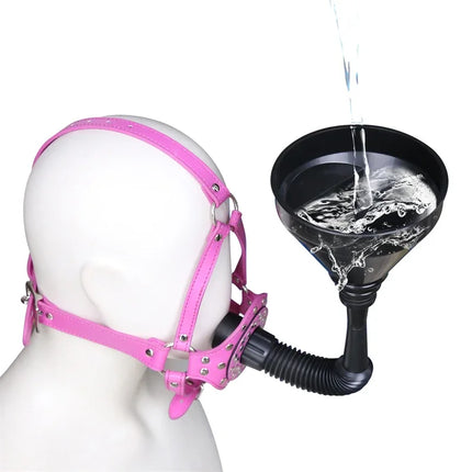 Fetish Slave Water Funnel More Nail Bondage Plug Mouth kit Strap Cap Bondage Leather Mask Funnel Oral Enema Drool Plug Gag Head
