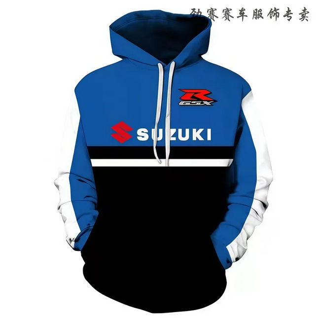 Suzuki 3D Printed Autumn/Winter Vintage Hoodie Motorcycle Jacket for Men Outdoor Street Casual SportsJersey