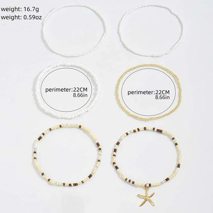 Bohemia Multilayer Rice Bead Anklet Set for Women Fashion Starfish Pendant Anklets Summer Sandy Beach Ankle Chain On Leg Jewelry