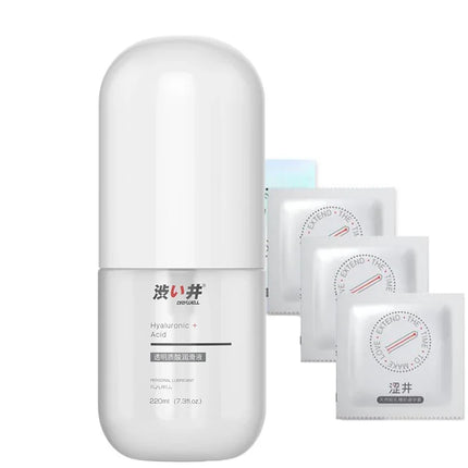 DRYWELL Hyaluronic Acid Lubricant 220ml Aloe Extract Water-based Sex Lube 3pcs Penis Sleeves Natural Latex Adult Games Sex Toys