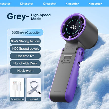 Kinscoter New Cooling Handheld Fan 3600mAh Foldable Portable Fan 100-level Free Control High Speed Mini Personal Fan w/ Lanyard