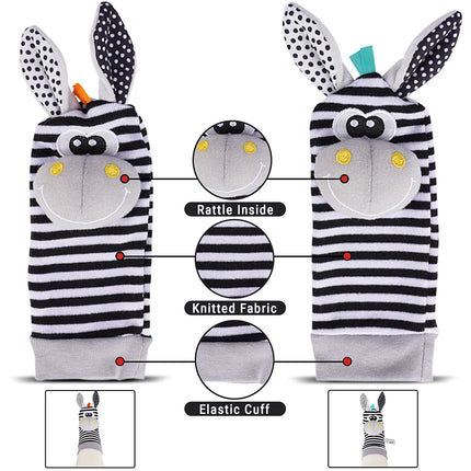 4PCS/SET Baby Rattle Socks Wrist Strap Rattles Set Cute Stuffed Animals Foot Finder Socks 0~12 Months For Infant Newborn Gift
