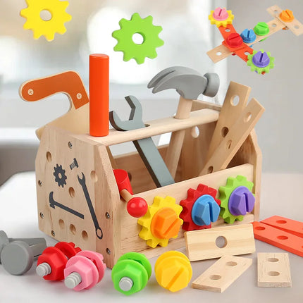 Kids Wooden Tool Bench Set with Repair Tools - Montessori Workbench, Construction & Educational Toy, Christmas Birthday Gifts