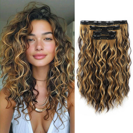 4-Piece Set of 11 Clip-In Hair Extensions, Clip-In Hair Extensions, 12 Inch Synthetic Clip-In Short Soft Natural Wigs High-Tempe