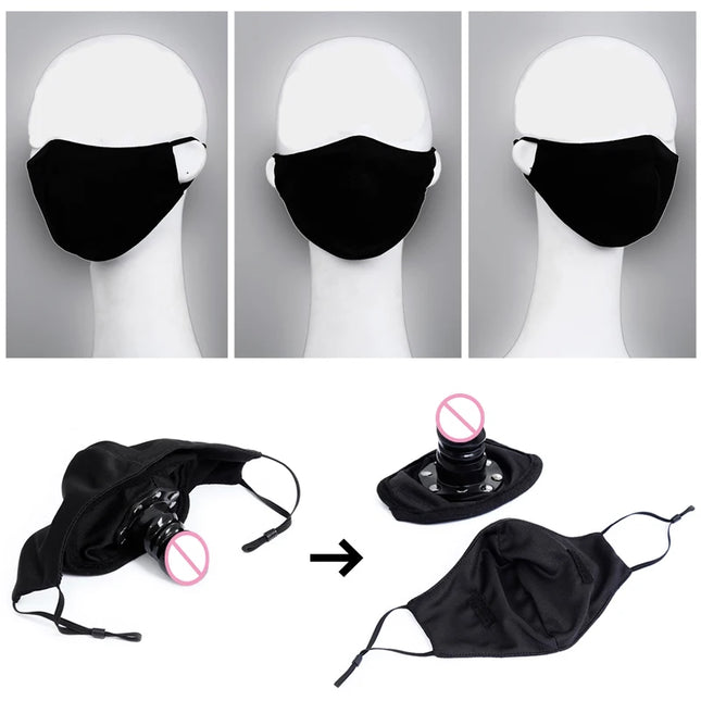 Black Mask Removable Open Mouth Gag Silicone Penis Plug Dildo Gag Penis Gag Fetish BDSM Bondage Sex Toys for Woman Adult Game