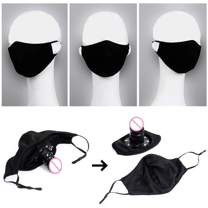 Black Mask Removable Open Mouth Gag Silicone Penis Plug Dildo Gag Penis Gag Fetish BDSM Bondage Sex Toys for Woman Adult Game