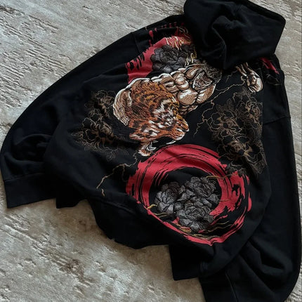 Y2K Fashion Retro Hoodie Harajuku Gothic Punk Graphic Embroidery Zipper Hoodie Hip Hop Men Women Versatile Casual Streetwear New