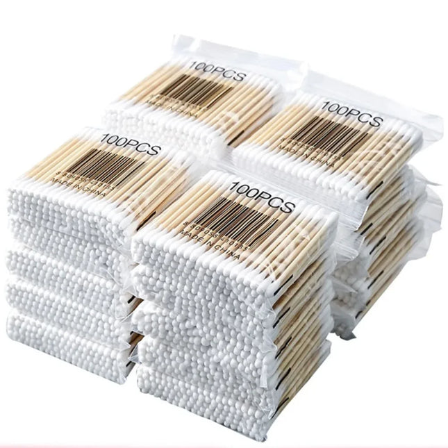 100/300/500/1000pcs Double-Ended Cotton Swabs for Women's Makeup, Cotton Bud Tips for Wooden Sticks, Nose and Ear Cleaning, Health Care Tools