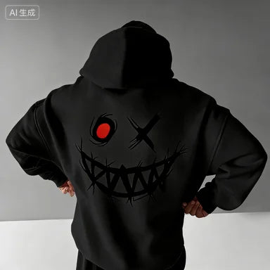Dark-Themed Patterned Print, Men's Fashionable and Individualistic Sports Sweatshirt, Loose and Comfortable Warm Sweatshirt