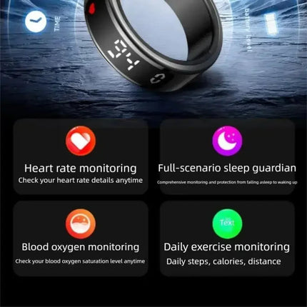 Smart Ring with Display Screen Touch Charging Fitness Tracker Heart Rate Blood Oxygen Monitor Sleep Tracker Wearable Technology