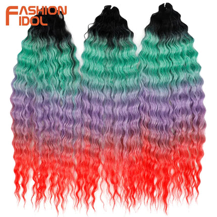 FASHION IDOL 22 Inch 300g 3PCS Ariel Curl Hair Water Wave Twist Crochet Hair Synthetic Ombre Brown Fiber Braiding Hair Extension