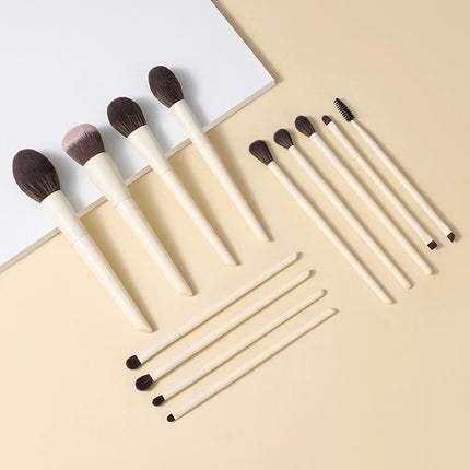13-Piece Vegan Makeup Brushes Set - Fluffy Synthetic-Soft Bristles Eye & Face Cosmetics Kit with Nano-Fiber Handles