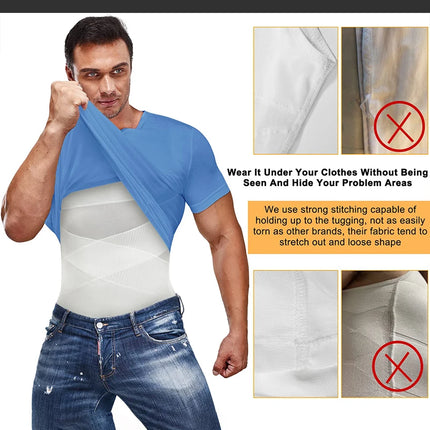 Compression Shirt for Men Slimming Undershirt Body Shaper Tank Top Gynecomastia Sleeveless Shapewear Vest Mesh Cross Suit 3XL
