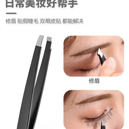 Stainless Steel Black Eyebrow Tweezer with Slant and Flat Point Beauty Tools for Eyelash Tweezer & Ingrown Hair Removal