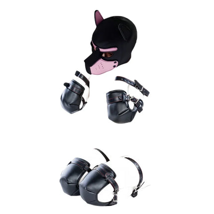 BDSM Leather Bondage Restraints Straps with Luxe Puppy Cosplay Dog Mask Hood for Fetish Slave Binding Erotic Costume