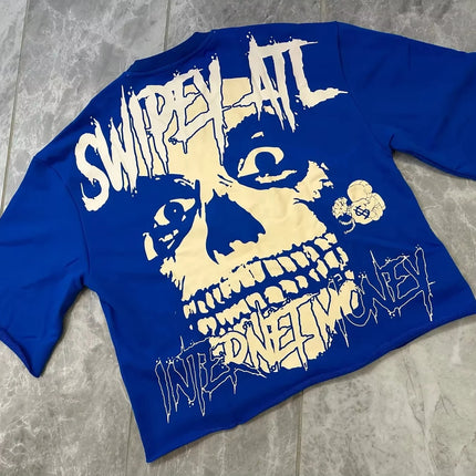 25 Summer Y2K Retro Gothic Skull Graphic Print T-shirt Men's Oversized Casual Cotton Short-sleeved T-shirt Street Top