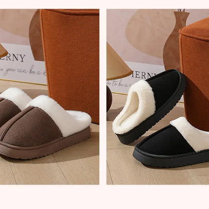 Asgard Plush Women Slippers Thick Sole Non-slip Outdoor Fuzzy Slides Winter New Fur Collar Cotton Shoes Winter Warm Home Slipper