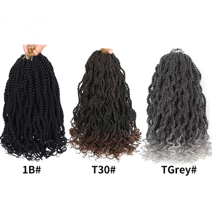 8 Packs Wavy Senegalese Twist Crochet Hair with Curly Ends, 8 Inch Black Synthetic Pre Looped Short Crochet Braids,