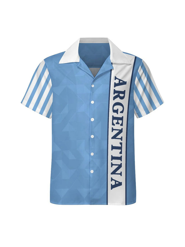 Argentina Summer Hawaiian Shirt for Men, Custom Casual Short Sleeve Cuban Collar Button Down Vintage Shirt for Vacation & Daily