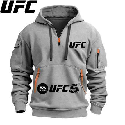 UFC Men's Hooded Sweater Leisure Sports Pullover Retro Harajuku Long Sleeve Casual Loose Coat Zipper Multi-pocket Street Wear