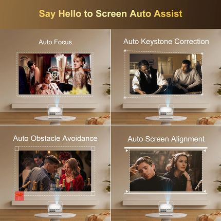 Salange P40 Smart Projector Native 1080P Android Auto Focus BT5.4 WIFI6 70mm RGB Ambient Light HiFi Speaker Portable Home Cinema