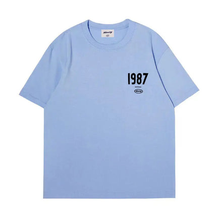 summer new Hot figure Simplicity Numbers 1987 print cotton men's and women's T-shirts Fashion casual shopping shirt short sleeve