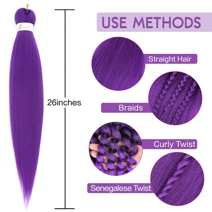 Synthetic Jumbo Braids DIY Ponytail 2Packs Long Purple Braiding Hair Pre Stretched Purple Stage Party Halloween Costume Cosplay