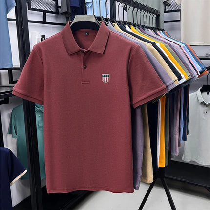 men's summer luxury brand 100% cotton polo shirt, lapel print short-sleeve t-shirt, business casual breathable men's clothing