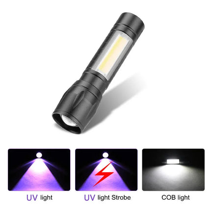 Portable USB Rechargeable Mini UV Flashlight Zoomable Ultraviolet Torch 365nm Pet Detector Violet Waterproof Outdoor Flashlights