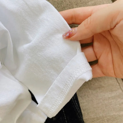 1-7T Kids Boys Spring Basic T-shirt Children Autumn Long Sleeved White Pullover Baby Girls Pure Cotton Loose T-shirt Top Clothes