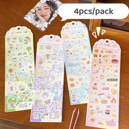 MINKYS New Arrival 3pcs 6pcs Kawaii Bear Ribbon Laser Bling Stickers DIY Scrapbook Stickers Confetti Decoration DIY Photo Frame