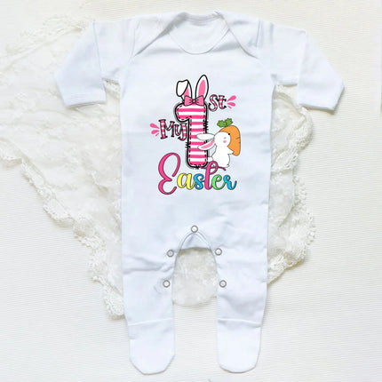 My First Easter Bunny Print Baby Bodysuit Babygrow Sleepsuit Rabbit Infant Long Sleeve Outfit Clothes Infant Easter Party Romper