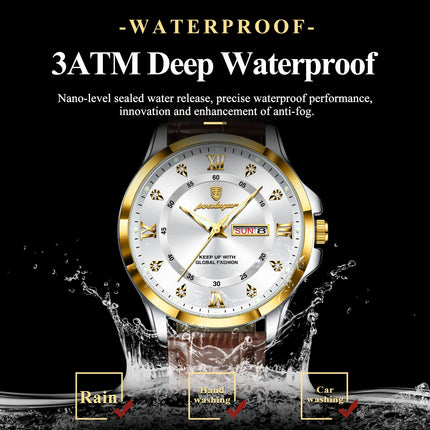 POEDAGAR Original Luxury Male Wristwatch Waterproof Luminous Date Week Men Watch High Quality Leather Quartz Men's Watches Reloj