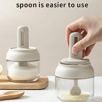 1/3 pcs Glass Seasoning Bottle With Telescopic Spoon Household Kitchen Salt Storage Box Leak Proof and Moisture-proof